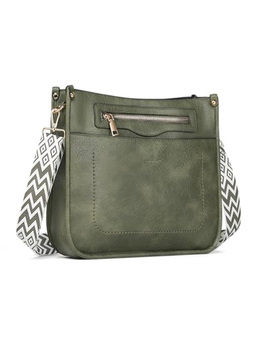 Dark Green Vegan Leather Crossbody Hobo Bag 7 Pocket Wide Strap Travel Purse